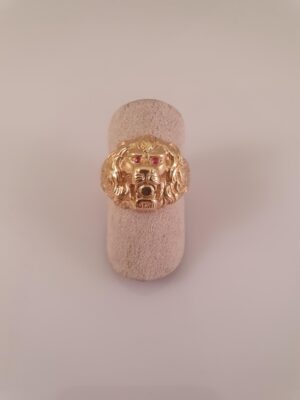 SKN 14kt  Løvehoved ring med Rubin øjne