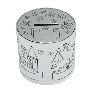 Noa 152-86844 forkromet sparebøsse m. dåbsmotiver