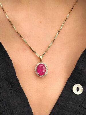 Skn 14kt Rubin Oval Vedhæng m. dia.