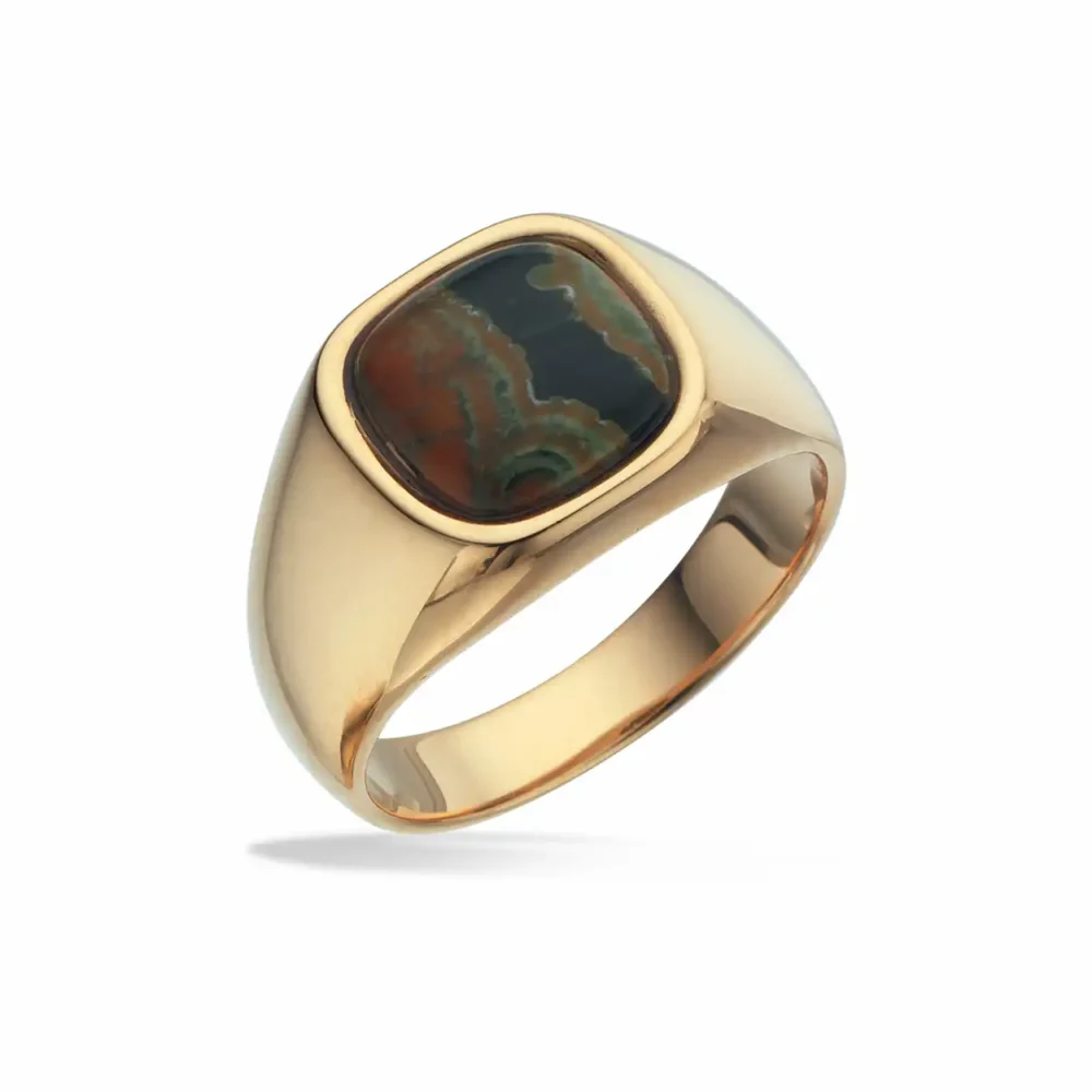 Scrouples sølv forgyldt signet ring med grøn jaspis