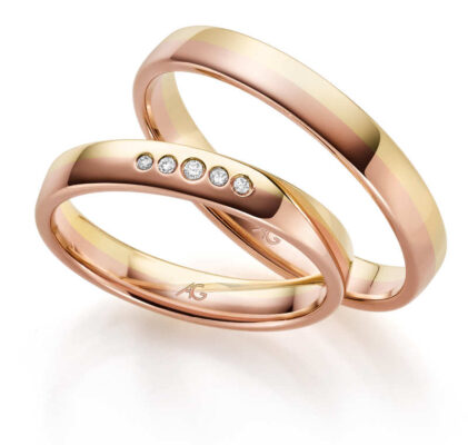 Gerstner vielsesringe med rosa– og rosaguld med eller uden sten