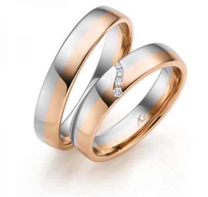 Gerstner vielsesringe med hvid– og rosaguld med eller uden sten