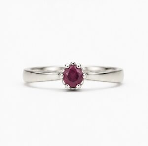 SKN 14 kt hvidgulds rubin solitaire ring med 6 greb