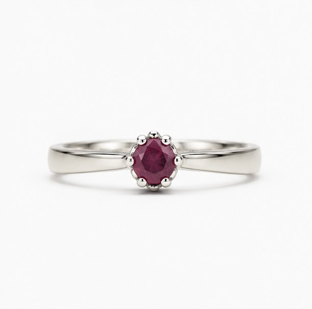 SKN 14 kt hvidgulds rubin solitaire ring med 6 greb