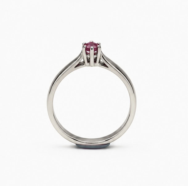 SKN 14 kt hvidgulds rubin solitaire ring med 6 greb - Billede 2